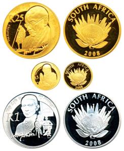 South Africa, Mahatma Gandhiji Proof set, Gold 25 and 5 Rands, 31.107g and 3.110g, Silver 