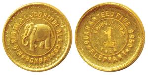 Tola coinage, Gold Tola, 11.65g, obv. M/s Kirtilal Jeshinglal & Company, Bombay, Elephant 