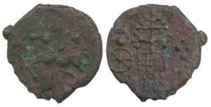 Kaushambi (c. 200 BC), Cast Copper, 7.08g, lanky bull to left on obv., tree in railing, Uj