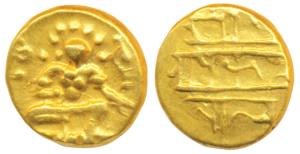 Vijayanagar Empire, Krishna Deva Raya (1509-1529 AD), Gold ½ Pagoda, 1.67g, seated Balakri