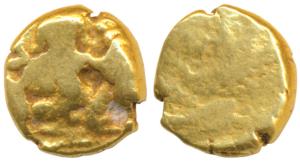 Vijayanagar Empire or Nayakas, Gold ½ Pagoda or half Hon (Pratapa), 1.69g, crude copies of