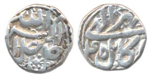 Akbar, Silver ½ Rupee, Kabul Mint, Ilahi type, Month Mihr, Year 45 (KM 66.2). Very Fine, S