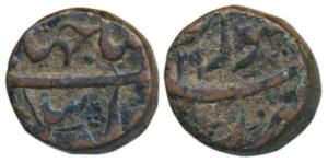 Shah Jahan, Copper ½ Dam, 10.34g, Surat Mint, RY 29, mint name at bottom on rev. (KM 204.4