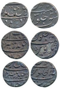 Aurangzeb, Silver ½ Rupee (2), Surat Mint, AH 1189 and 1090/22; Farrukhsiyar, Silver ½ Rup
