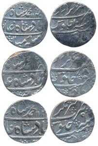 Muhammad Shah, Silver Rupee (3), Akhatarnagar Awadh Mint, AH 1138/8, 113X/9 and 1140/10 (K