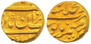 Muhammad Shah, Gold ½ Mohur, 5.44g, Dar-ul Khilafat Shahjahanabad Mint, AH 114X/12, (KM 43
