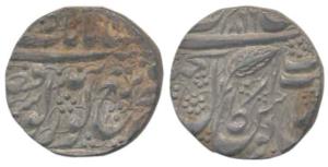 Amritsar Mint, Silver Rupee, 11g, Nanakshahi couplet, VS 1866, (1809 AD). Very Fine+.