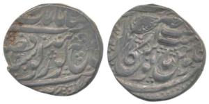 Amritsar Mint, Silver Rupee, 11.03g, Nanakshahi couplet, Year of flan (VS 1865 or 1866). V