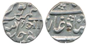 Anand Rao (AH 1215-1235; 1800-1819 AD), Silver ½ Rupee, 5.71g, RY 8, Nagari initial Aa on 