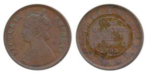 Ganga Singh (VS 1944-1999, 1887-1942 AD), Copper ¼ Anna, with the name of Victoria, 1895 A