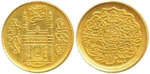 Mir Usman Ali Khan, Gold ½ Ashrafi, 5.57g, full Ain in doorway of Charminar, AH 1354/25 (K