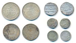 Indore, Tukojo Rao; Kutch, Khengarji III, Silver 5 Kori, AD 1932; Mughal, Muhammad Shah, S