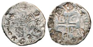 Goa, Peter II, Silver Xerafim, 10.54g, 1684 AD, obv. crowned arms divide GA within a circl