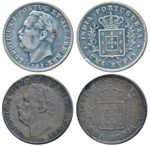 Luiz I (Ludwig) (1861-1889 AD, Silver Uma Rupee (2), 1881 & 1882 (KM 312). Very Fine+. (2)