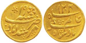 Murshidabad Mint, Gold ¼ Mohur, 3.06g, AH 1204/19, in the name of Shah Alam II, oblique mi