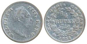 William IV, Silver ¼ Rupee, 1835, Calcutta Mint, F incuse, Wreath with 19 Berries (10L+9R)