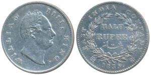 William IV, Silver ½ Rupee, 1835, Calcutta Mint, RS incuse, 21 Berries, (Prid 66). Very Fi