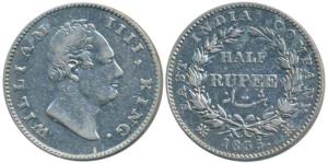William IV, Silver ½ Rupee, 1835, Calcutta Mint, F incuse, 21 Berries, (Prid 68). Very Fin