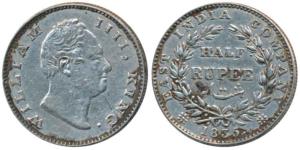 William IV, Silver ½ Rupee, 1835, Bombay Mint, No initials, 20 Berries, (Prid 69). Very Fi