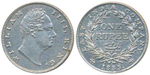 William IV, Silver Rupee, 1835, Bombay Mint B / II, Bud leaves, 20 berries, (Prid 40). Ver