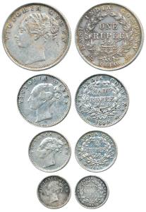 Victoria Queen, Silver set of 4, Rupee, ½, ¼ and 2 Annas, 1840 and 1841, continuous legend