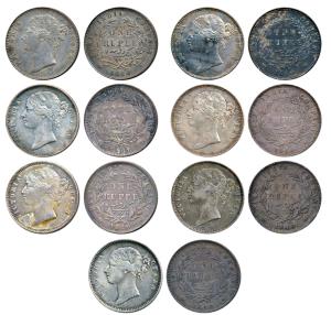 Victoria Queen, Silver Rupee (7), 1840, divided legend. Very Fine to About Extremely Fine.