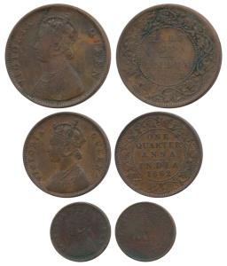 Victoria Queen, Copper ½, ¼ and 1/12 Anna, 1862. Very Fine to Very Fine+. (3)