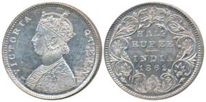 Victoria Queen, Silver ½ Rupee, 1862, Calcutta Mint, C / II, obv. as Wyon’s Design, (Prid 