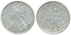 Victoria Queen, Silver Rupee, 1862, Bombay Mint, D/II, plain cones, this variety was struc