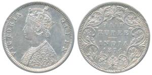 Victoria Queen, Silver ½ Rupee, 1874, Bombay Mint, B1 / II / dot, (Prid 284). Very Fine+, 