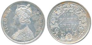 Victoria Queen, Silver Rupee, 1874, Bombay Mint, A2 / II / No mint mark, (Prid 142). Extre