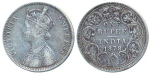 Victoria Empress, Silver Rupee, 1878, Bombay Mint, A3 / II / No mint mark, Unlisted in Pri