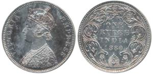 Victoria Empress, Silver Rupee, 1880, Bombay Mint, A3 / IV Dot. Extremely Fine.