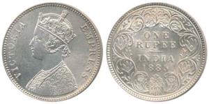 Victoria Empress, Silver Rupee, 1885, Calcutta Mint, A1 / I / C incuse (Prid 124). About E