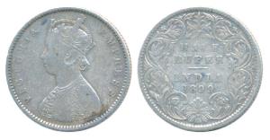 Victoria Empress, Silver ½ Rupee, 1899, Bombay Mint, A/ I / ’B’ incuse. Fine+.