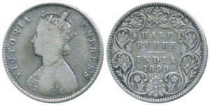 Victoria Empress, Silver ½ Rupee, 1899, Calcutta Mint, A / I / ’C’ incuse, (Prid 282). Fin