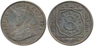 George V, Cupro-Nickel 8 Annas, 1919, Bombay Mint, (Prid 872). Very Fine. Scarce.