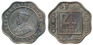 George V, Cupro-Nickel Proof Restrike 4 Annas, 1919, Calcutta Mint, (SW 8.183). Within HM 