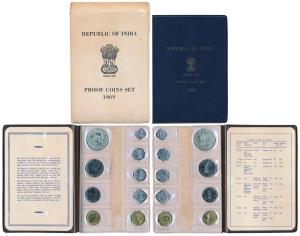 1969 Proof Set, Gandhiji Birth Centennial, set of 9, 1 Paisa to Rupees 10, Bombay Mint. In