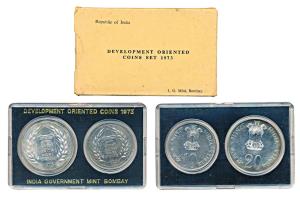 1973 Uncirculated Set, Grow More Food, set of 2, Rupees 10 and 20. In near immaculate cond