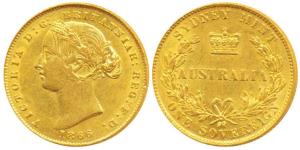 Australia, Victoria, Gold Sovereign, 8g, 1861, Laureate head, Sydney Mint, (KM 4). About E