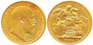 Australia, Edward VII, Gold Sovereign, 8g, 1904, ’P’ mint mark for Perth Mint, (KM 15). Ve