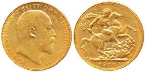 Australia, Edward VII, Gold Sovereign, 8g, 1910, rev. ’P’ mint mark for Perth Mint, (KM 15