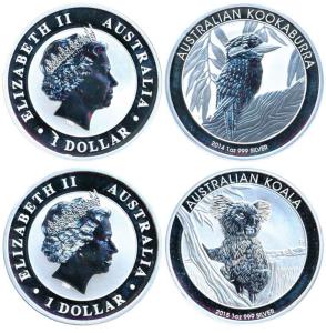 Australia, Elizabeth II, Silver Dollar, 31.1g (one ounce) (2), 2014, the first Australian 