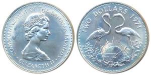 Bahamas, Elizabeth II, Silver 2 Dollars, 29.8g, 1971, rev. the national Bird of the countr