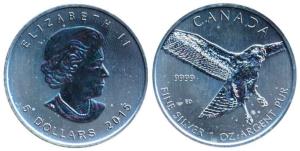 Canada, Elizabeth II, Silver 5 Dollars, 31.1g, 2015, American Eagle (an endangered species