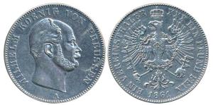 Germany, Prussia, Wilhelm, Silver Thaler, 18.34g, 1861, (KM 489). Very Fine+.