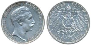 Germany, Prussia, Wihelm II, Silver 3 Mark, Berlin Mint, 1912 A (KM 527). Very Fine+.