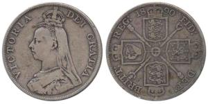 Great Britain, Victoria Queen, Silver Double Florin, 22.35g, 1889 (KM 763). Very Fine, Sca