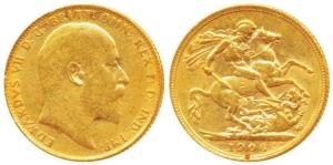 Great Britain, Edward VII, Gold Sovereign, 8g, 1906, (KM 805). Very Fine, Rare.